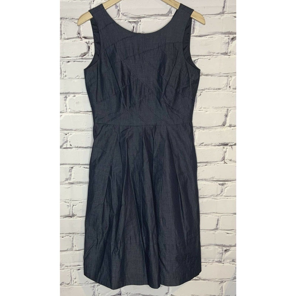 Adrianna Papell Sleeveless Dress 6 Fit Flare Dark Navy Pockets‎ Lined Pleated